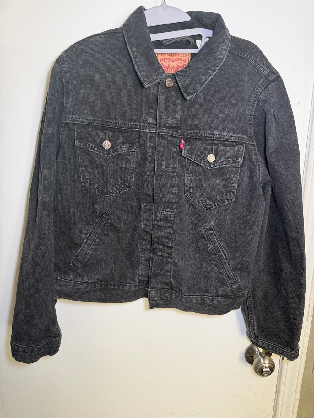 Levi's Washed Black Denim Trucker Jacket with Red Tab size XL